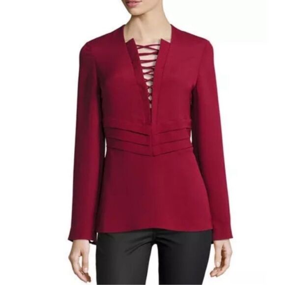 IRO Luana Lace-Up Crepe Top in Wine Size 38 - Picture 1 of 10